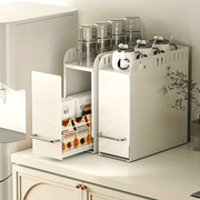 Metal Kitchen Spice Rack with Pull-Out Drawer, Narrow Tabletop Organizer for Tea Cups and Water Bottles