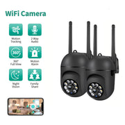 2-Pack HD Security Cameras with PTZ Color Night Vision Spotlight Siren Wi-Fi Indoor Outdoor
