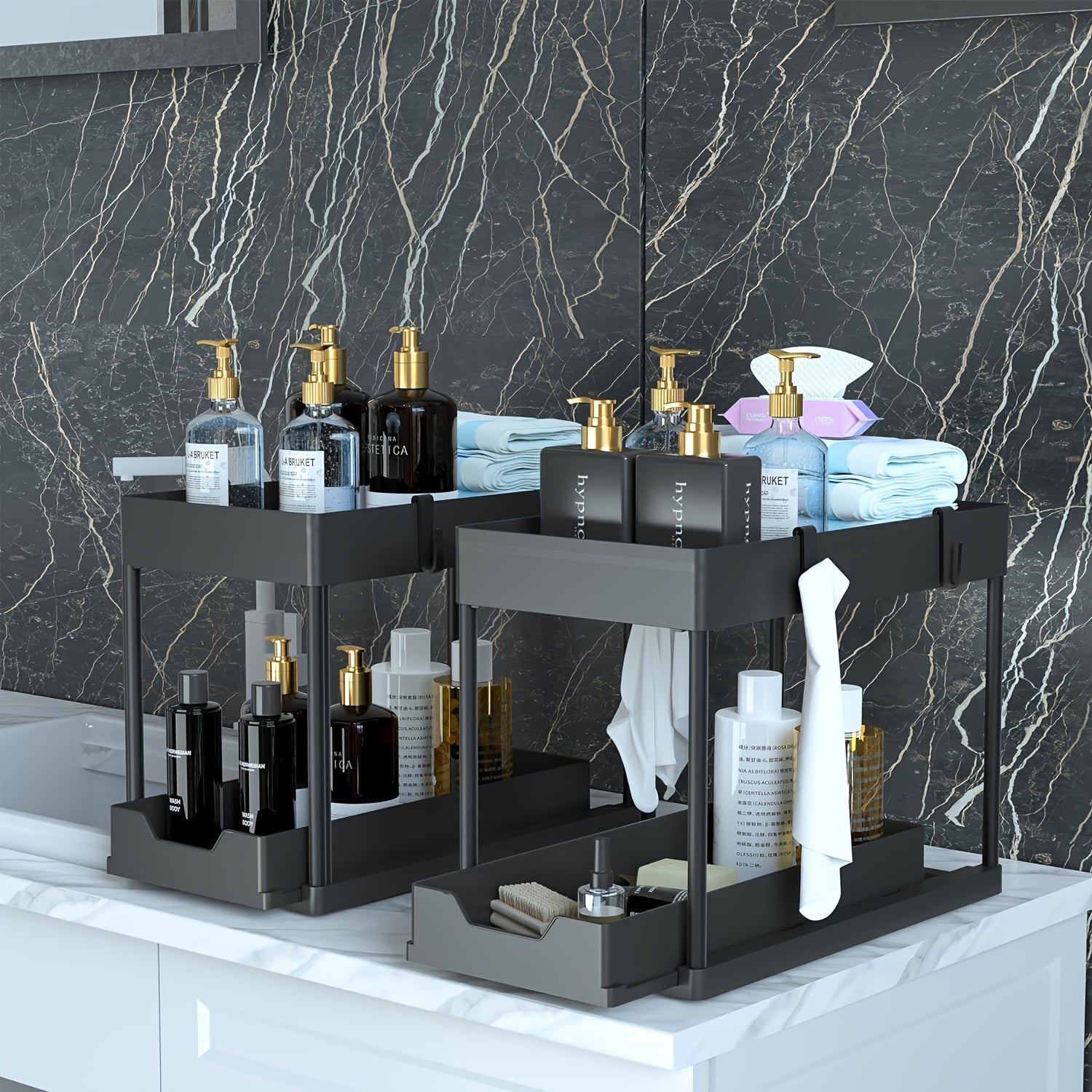 Under Sink Organizer Two-Tier Sliding Cabinet Drawer Kitchen Bathroom Storage