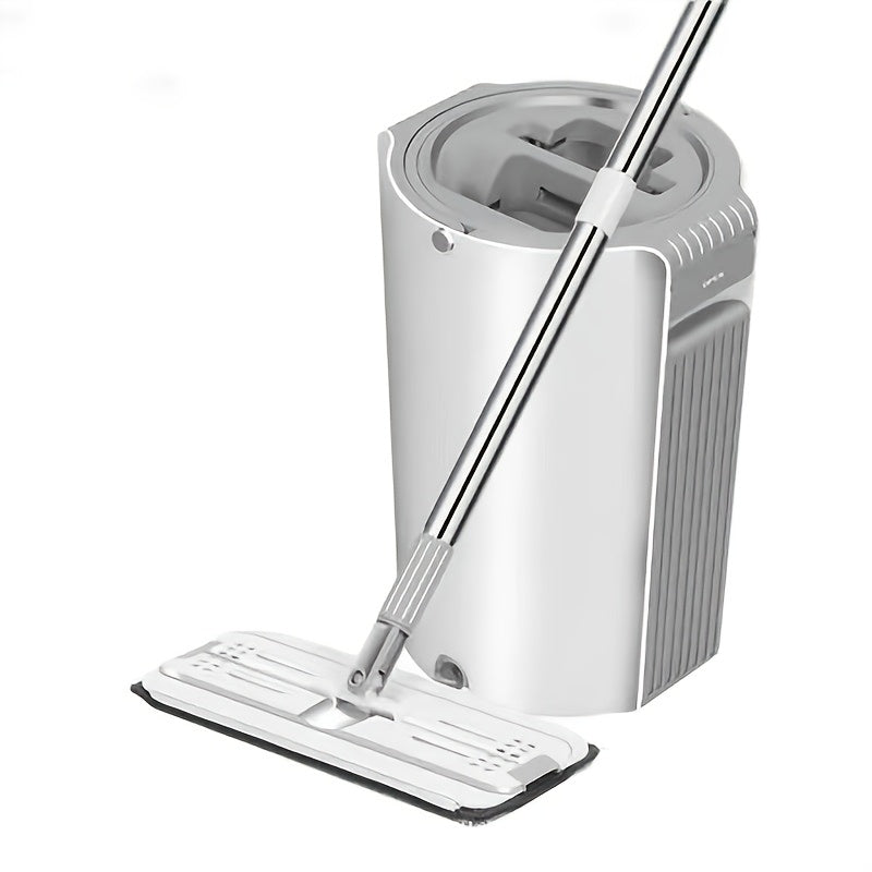 Hands-Free Mop and Bucket Set with Wringer, White, Includes 2 Reusable Cloths