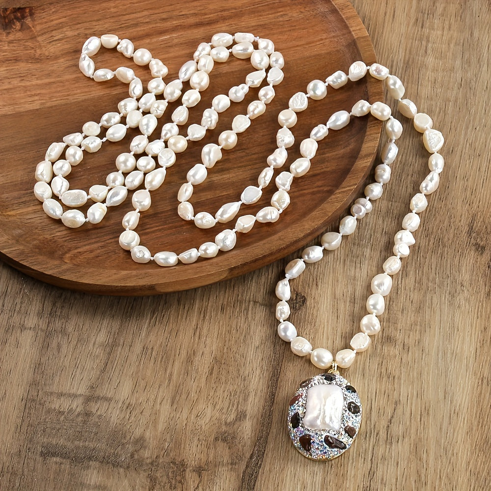Natural Biwa Pearl Necklace 150cm Freshwater Pendant Bohemian Jewelry for Daily Wear