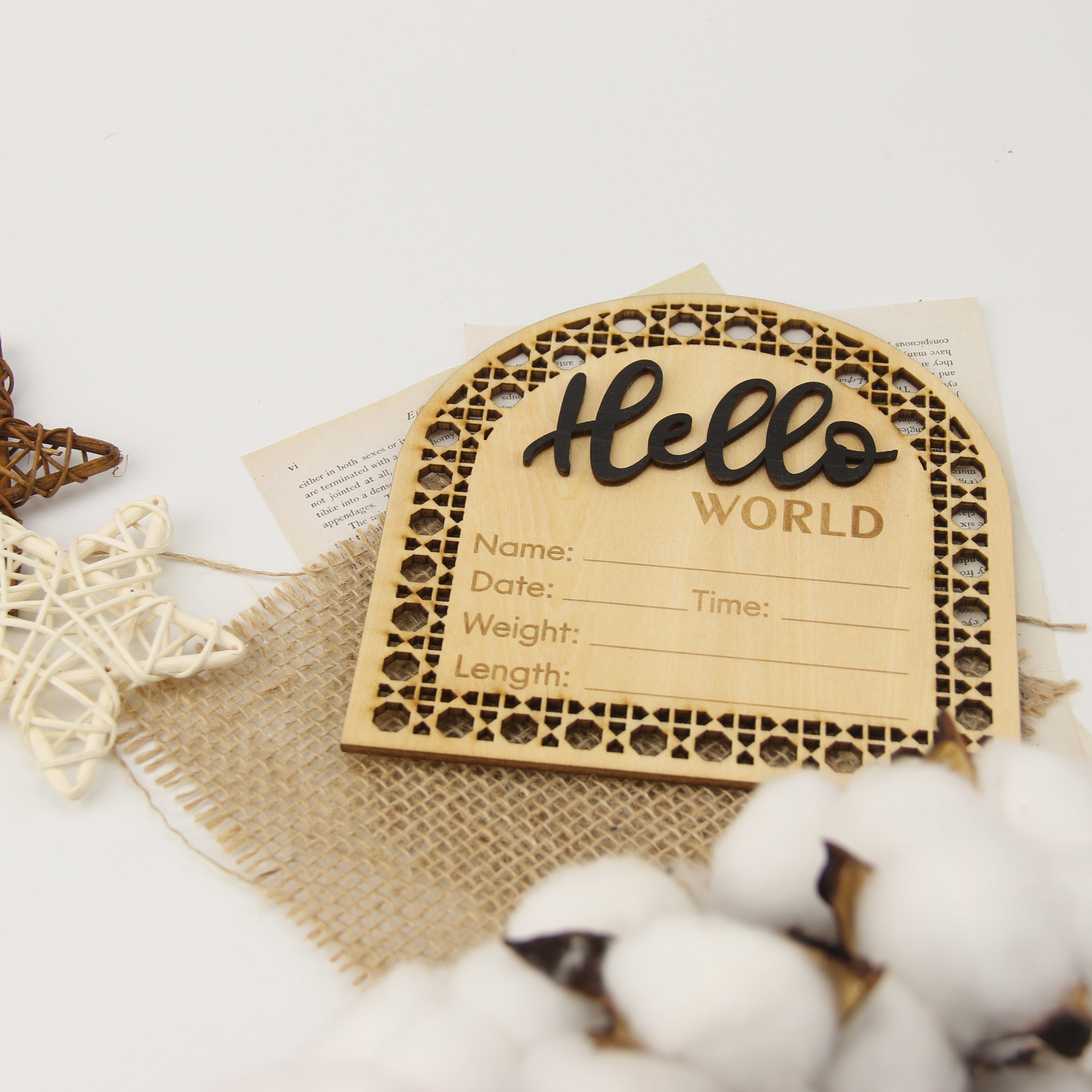 Yog'och tug'ilganlik e'lon taxtasi, fan shaklidagi apricot, 13.97 sm, chaqaloq uchun esdalik, foto atributi