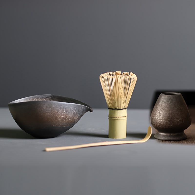 Set of 4 Matcha Tea Ceremony Accessories Bamboo Whisk Scoop Bowl Holder