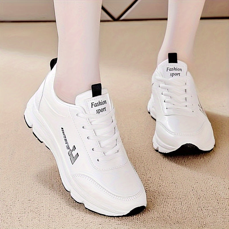Women's White Lightweight Chunky Sneakers Low Top Casual All-Season Rubber Sole