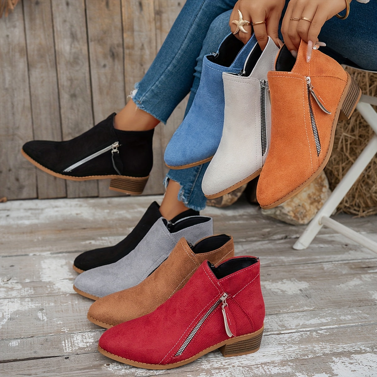 Women's Chunky Heel Chelsea Boots with Zipper Ankle Booties All-Season