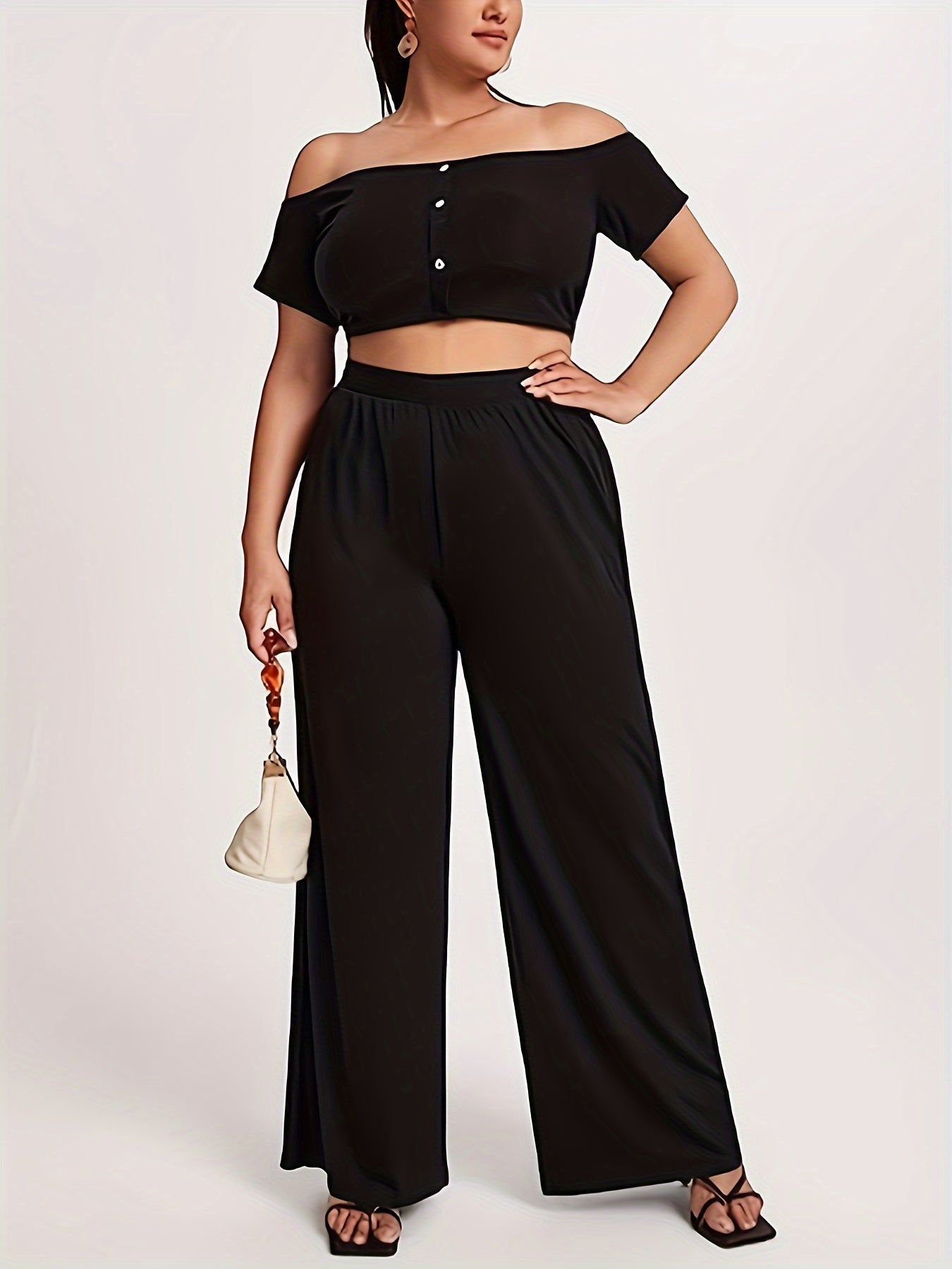 Plus Size Women’s Ruched Wide Leg Pants Casual Elastic Waist Spring Fall
