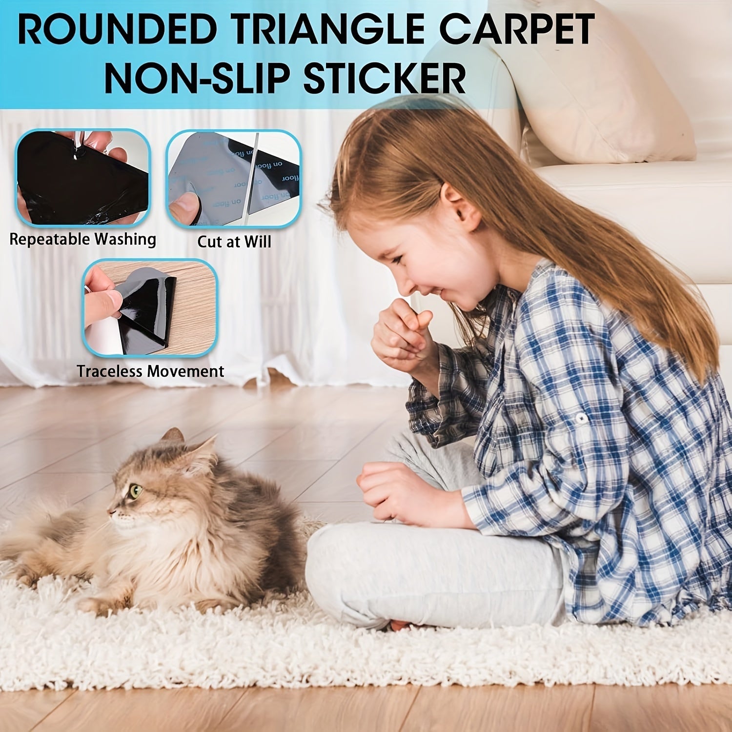 Non-Slip Washable Carpet Grippers for Hardwood Tile Floors Double-Sided Adhesive Straps