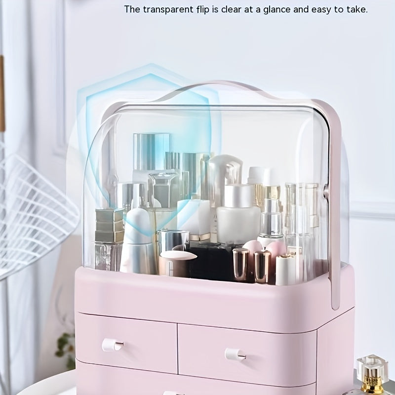 Plastic Makeup Organizer with Double Opening and Storage Drawer for Bathroom Countertop