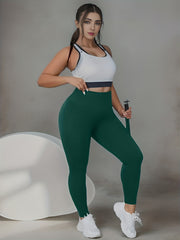 Plus Size Women's Sports Leggings Tummy Control Yoga Pants Autumn Black
