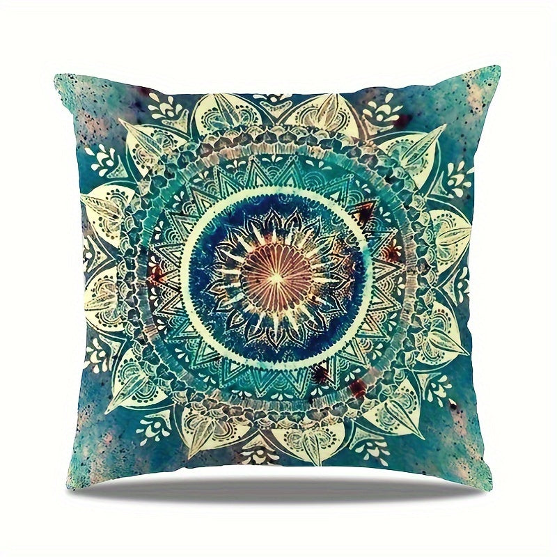Funda de cojín estilo bohemio con mandala de 45cm, doble cara, poliéster para decoración de sofá y cama