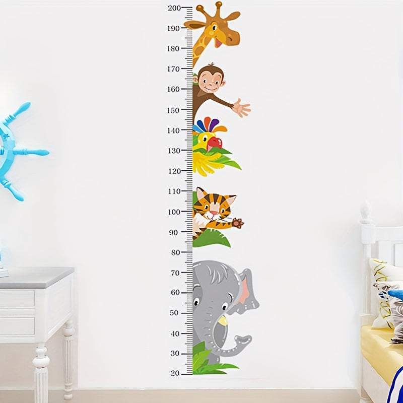 Height Measure Wall Decal Set with Animals Growth Chart Mural Self-Adhesive Sticker for Bedroom and Living Room