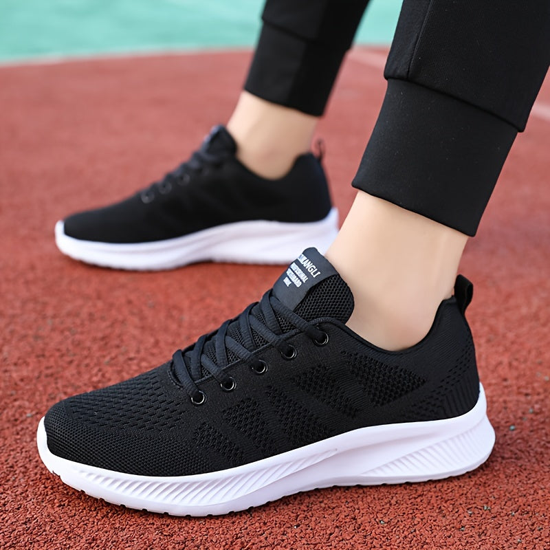 Men's Breathable Mesh Sneakers with MD Sole Low Top Casual All-Season Black White Red