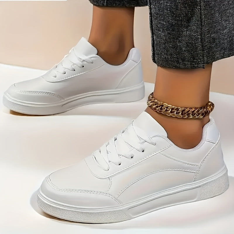 Women's White Casual Sneakers Large Size Breathable Lightweight Flat Shoes