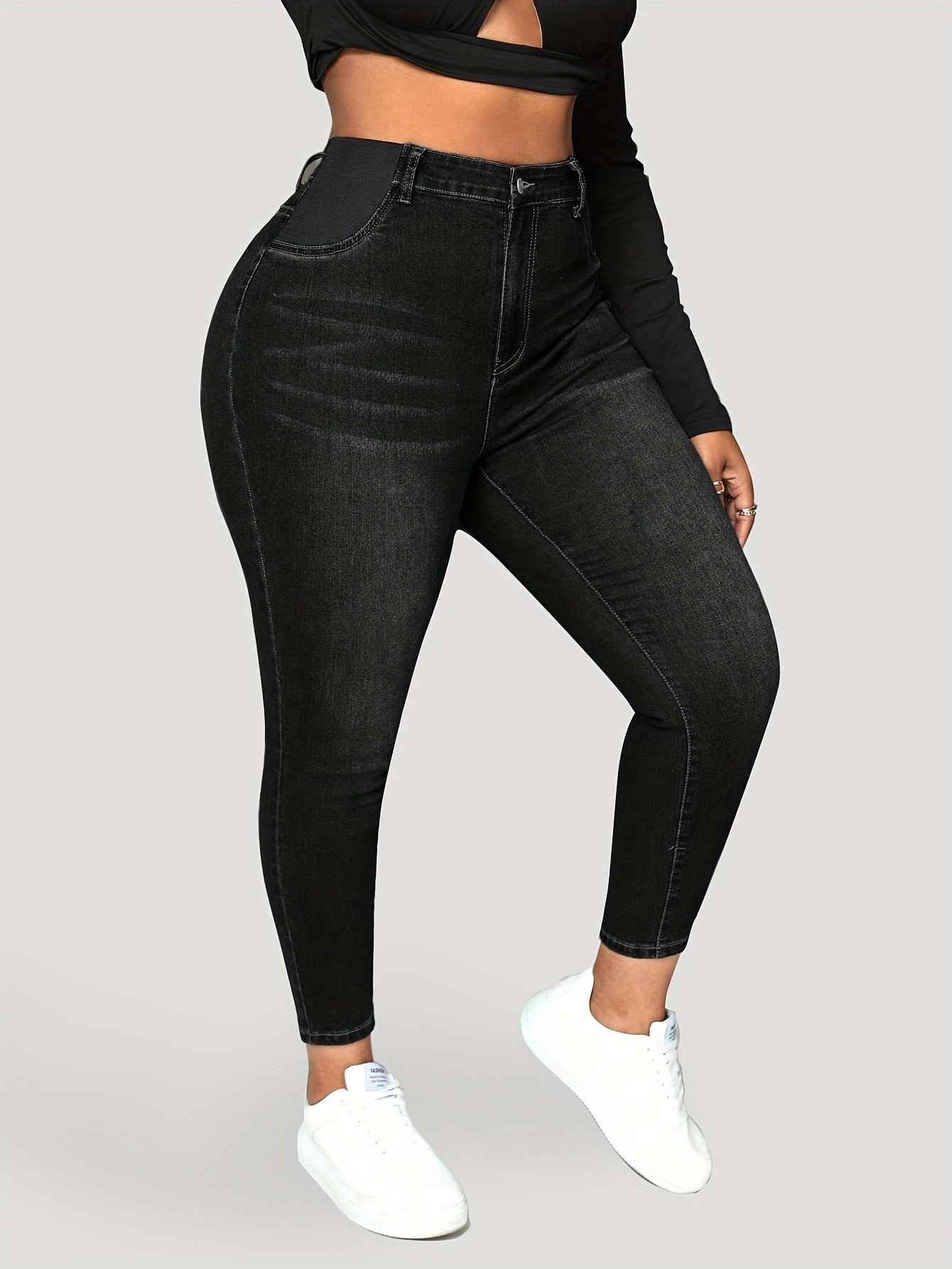 Women's Skinny Jeans Black Denim Mid-Rise Slim Fit Casual All-Season