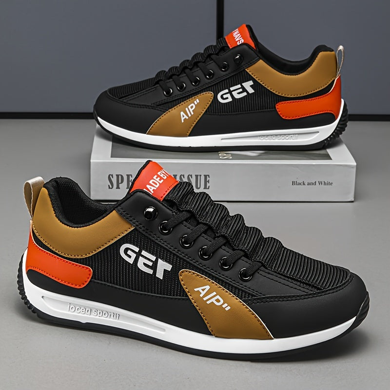 Men's Low Top Running Shoes Elastic Lace Non-Slip Casual Sneakers Color Block