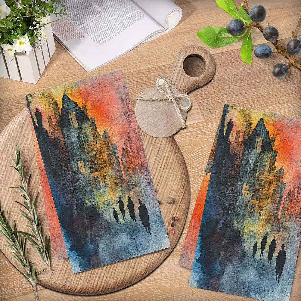 Toallas de cocina de paisaje urbano al atardecer ultra suaves y absorbentes 40x60cm