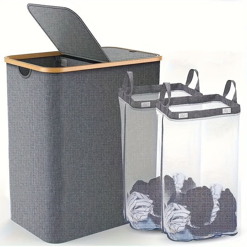 Large Laundry Hamper with Lid and Detachable Bags for Clothes Storage in Laundry Rooms and Dorms