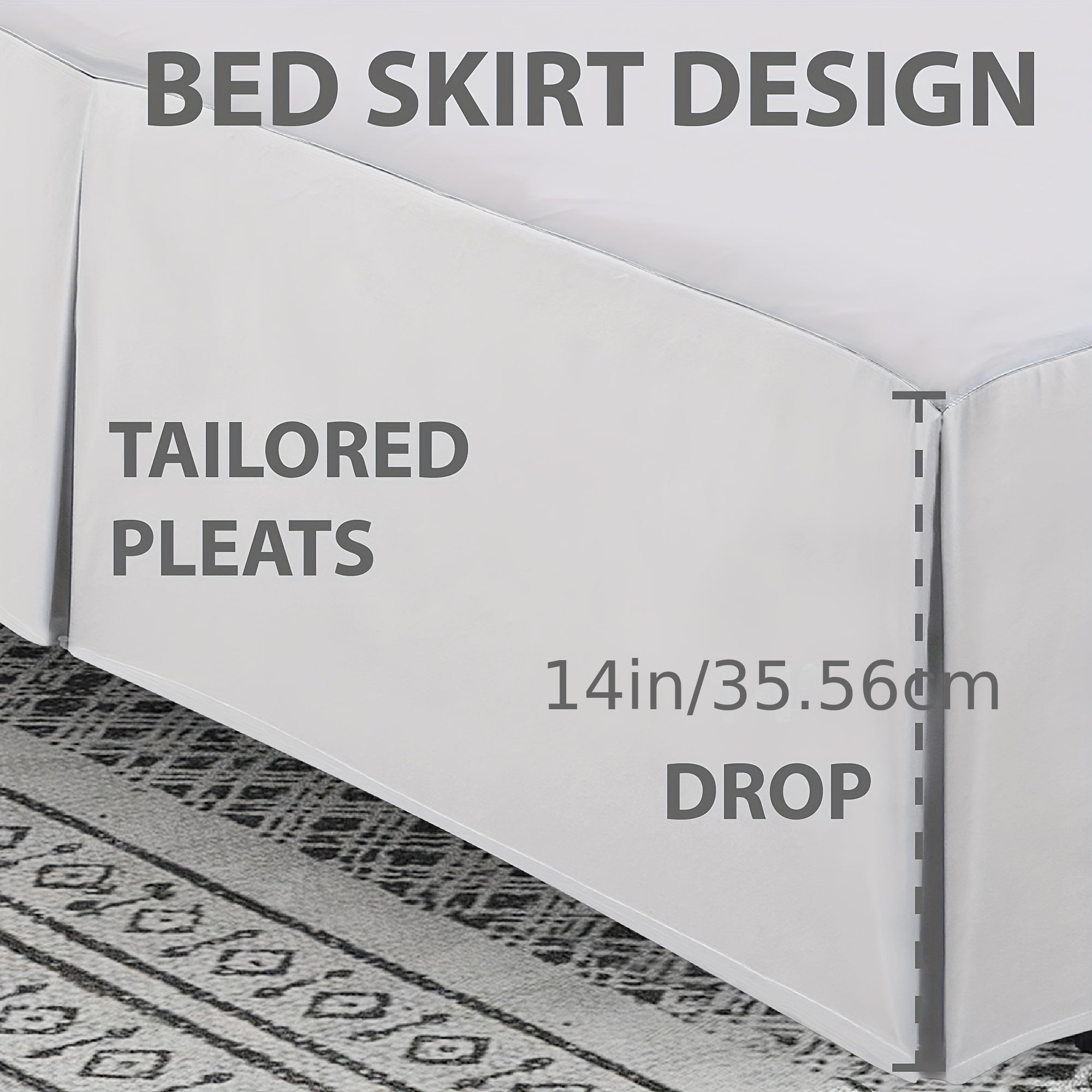 All-Season Pleated Bed Skirt 14 Inch Drop Hypoallergenic Breathable Machine Washable