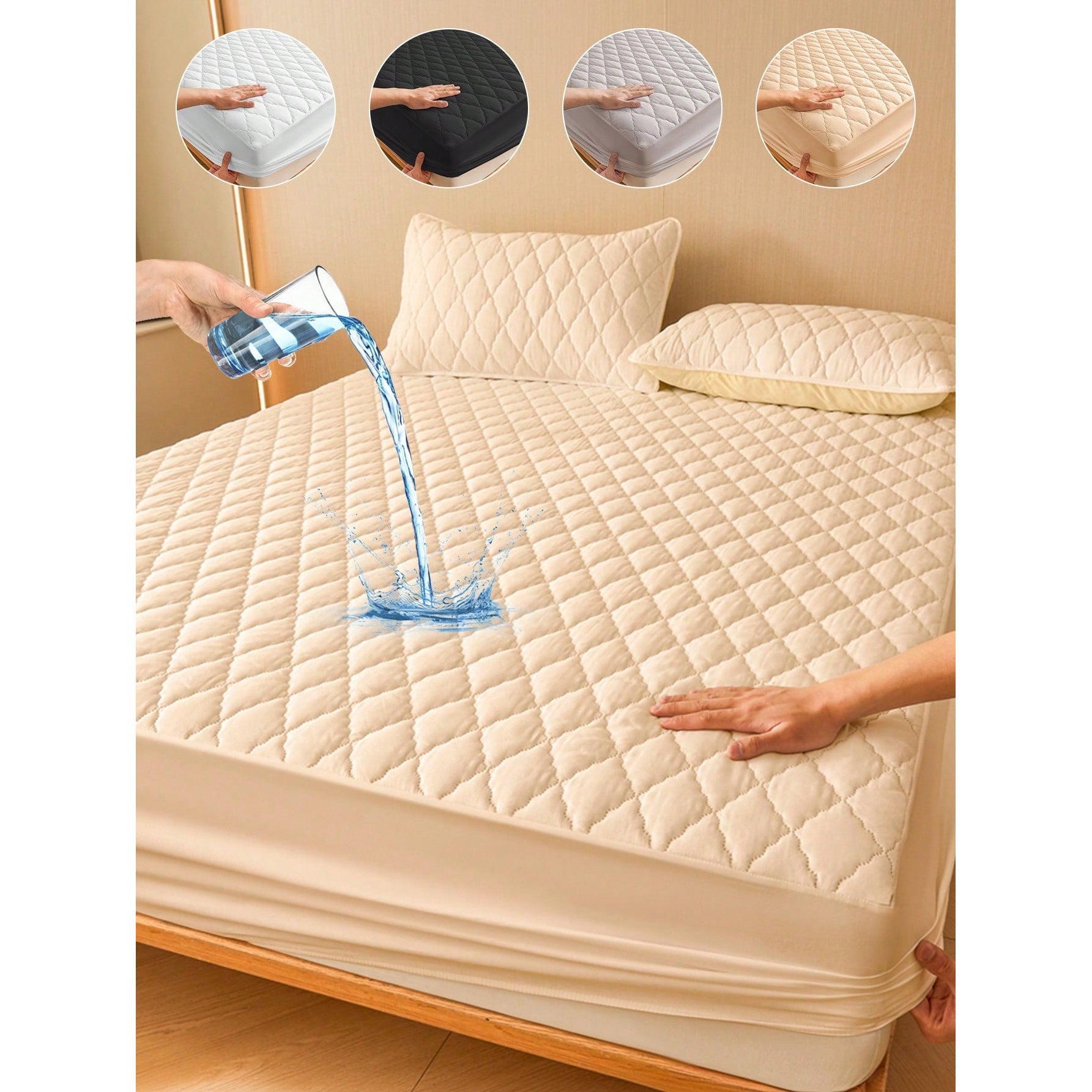 Waterproof Fitted Sheet Gray 30cm Deep Pockets Soft Polyester for Bedroom