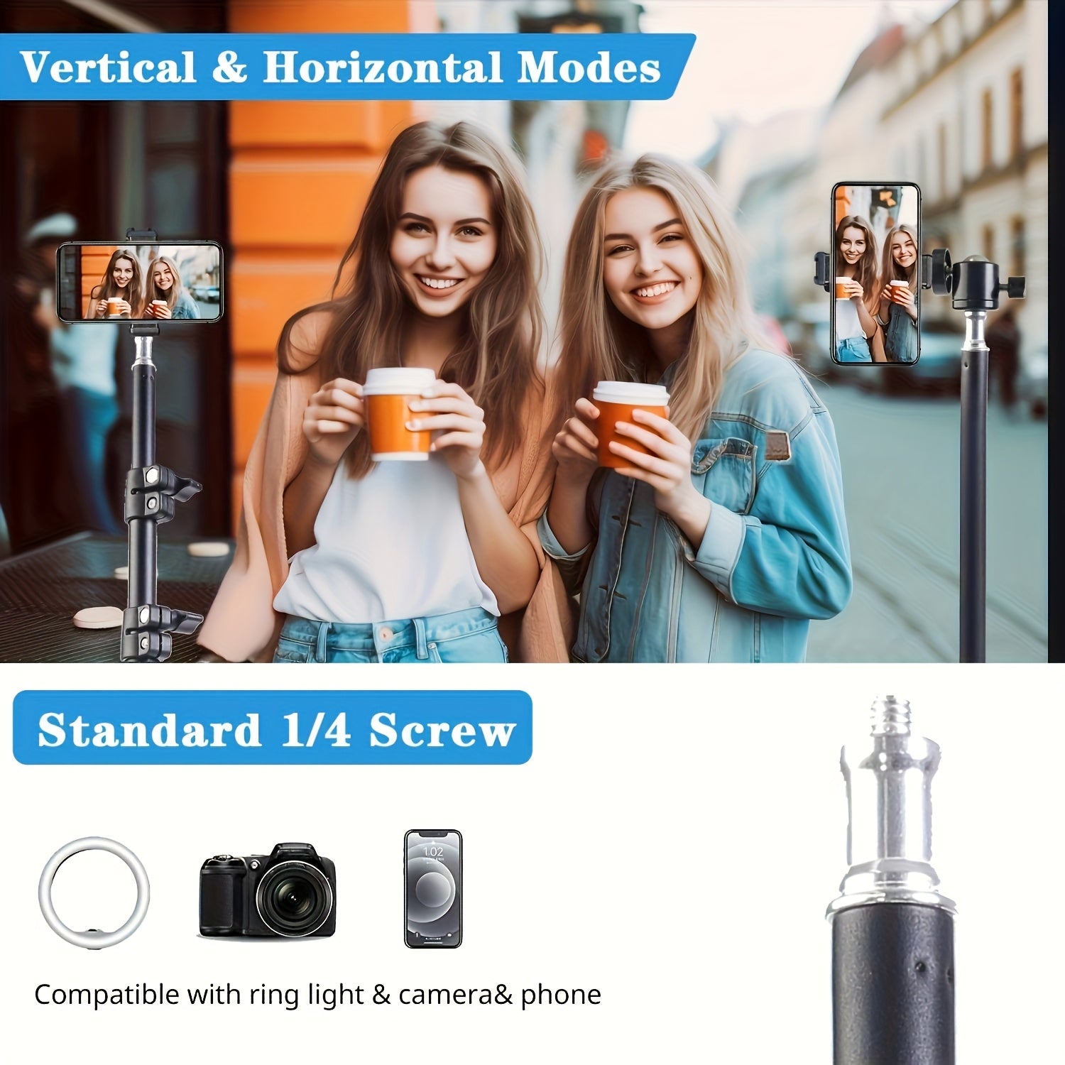 Adjustable Iron Tripod Stand with Phone Holder Clip 63 Inches Camera Support