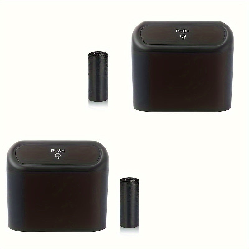 2 Packs Mini Car Trash Cans Black ABS Plastic Garbage Bins with Lids