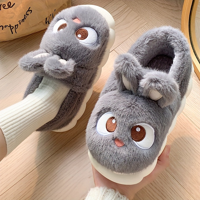 Women's Plush Cartoon Rabbit Slippers with Non-Slip Sole Indoor Shoes