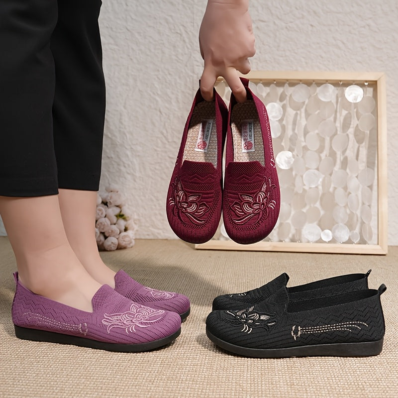 Женские мокасины-слипы из дышащей ткани с цветочным узором, повседневная обувь