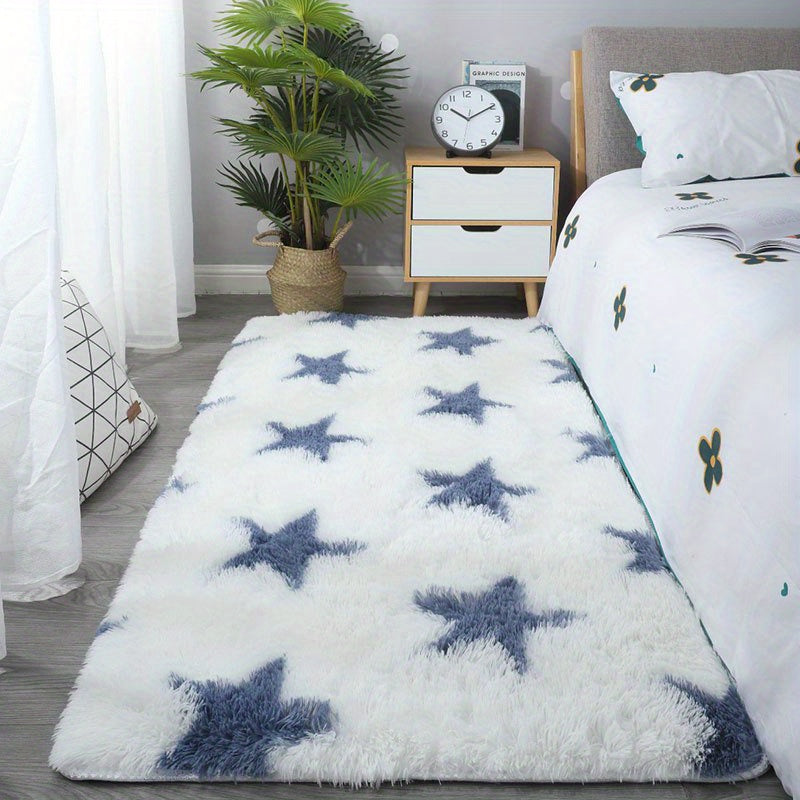 Alfombra de área de seda con patrón de estrella nórdica, felpa suave, antideslizante, lavable