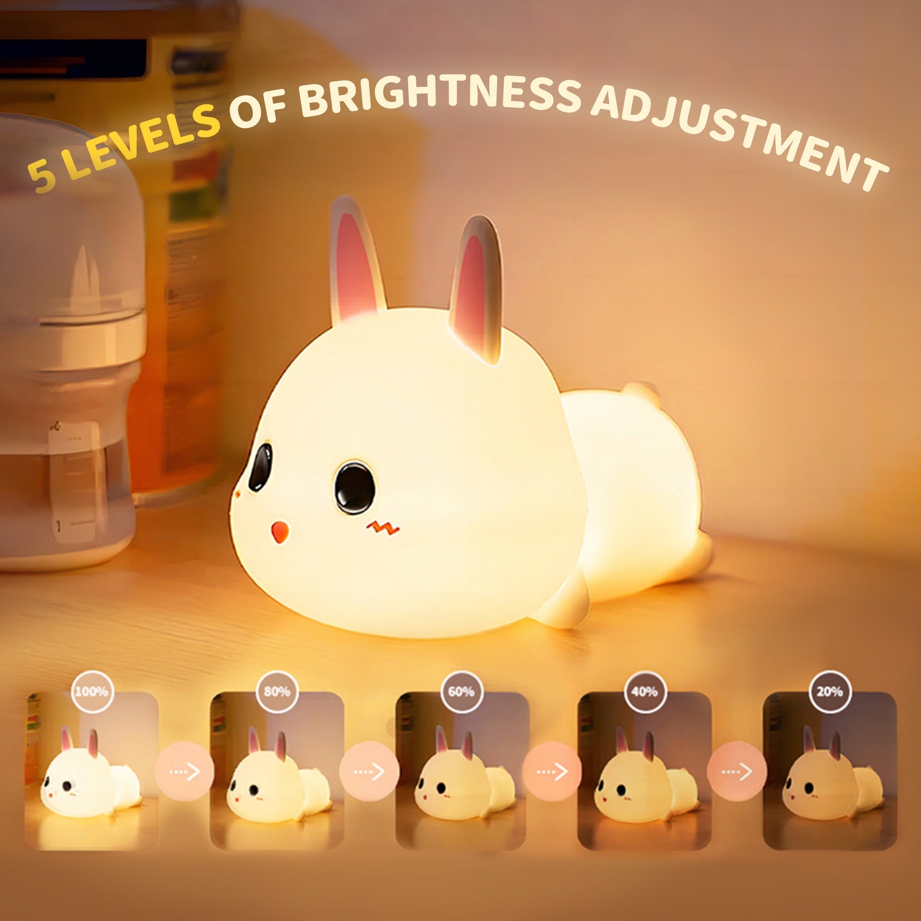 Rabbit-Shaped Night Light for Bedroom Rechargeable Portable Kids Baby Child