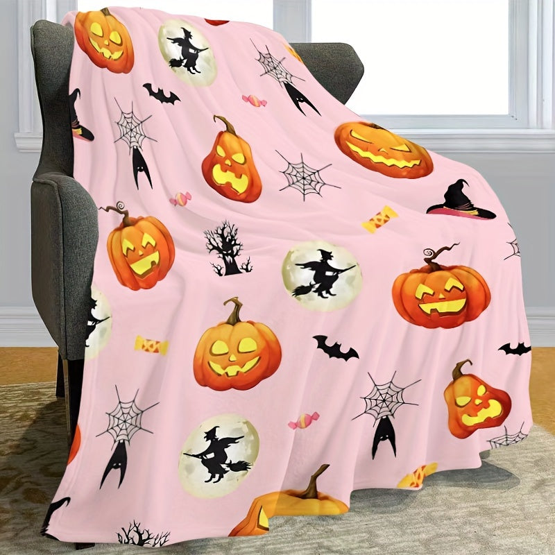 Halloween Pumpkin Print Flannel Throw Blanket Hypoallergenic All Seasons Knitted Polyester