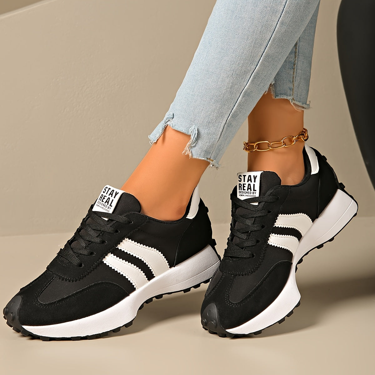 Women'S Retro Chunky Platform Sneakers Synthetic Cover Flannel Upper Brown Fabric Insole