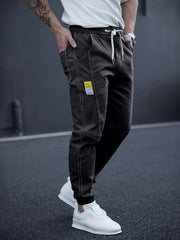Men's Cropped Jogger Jeans with Elastic Waist Drawstring Utility Pockets Medium Stretch Denim