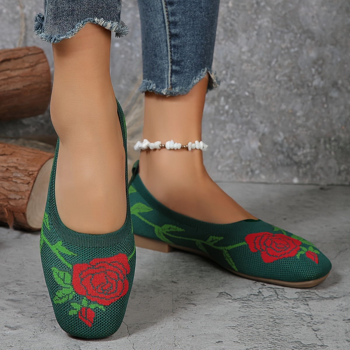Women's Flat Shoes Floral Pattern Square Toe All-Season Casual
