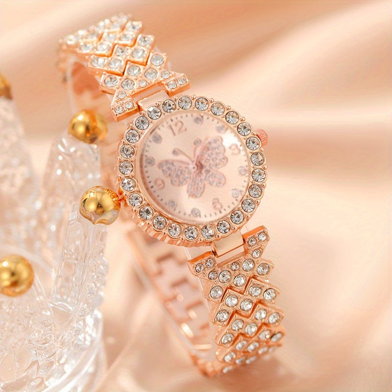 Women's Quartz Watch and Casual Bracelet Set with Round Alloy Case and Band