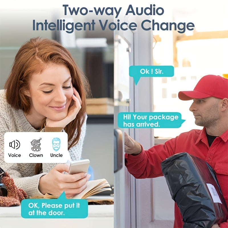 1 шт. SMCM Беспроводной видеодомофон с HD камерой, широкоугольный, интеллектуальный голосовой интерком, поддержка WiFi, двойное питание от батареи/USB, HD ночное видение, управление через приложение