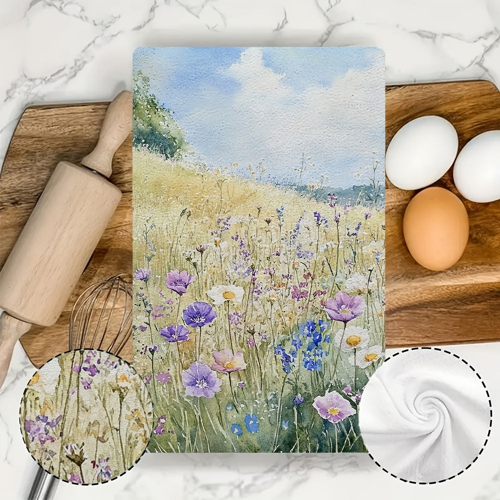 Ikki dona Ultra Soft oshxona sochiqlari Wildflower Meadow dizayni 40x60cm yutqazuvchan