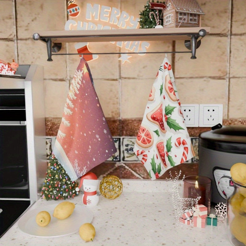 2-Pack Polyester Kitchen Towels 45.72x66.04cm Christmas Theme Durable Woven