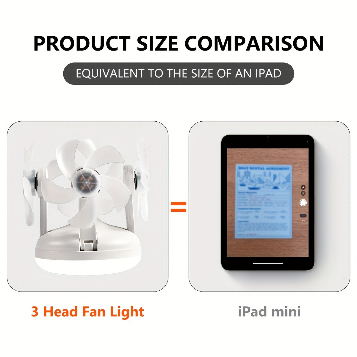 Compact ceiling fan with white 3-head design lamp remote control three speed settings simple installation