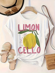 Plus Size Women's Lemon Graphic Print T-Shirt White Casual Short Sleeve