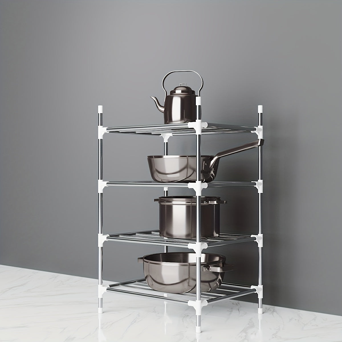 Multi-Tier Stainless Steel Storage Shelf for Kitchen Bathroom Balcony