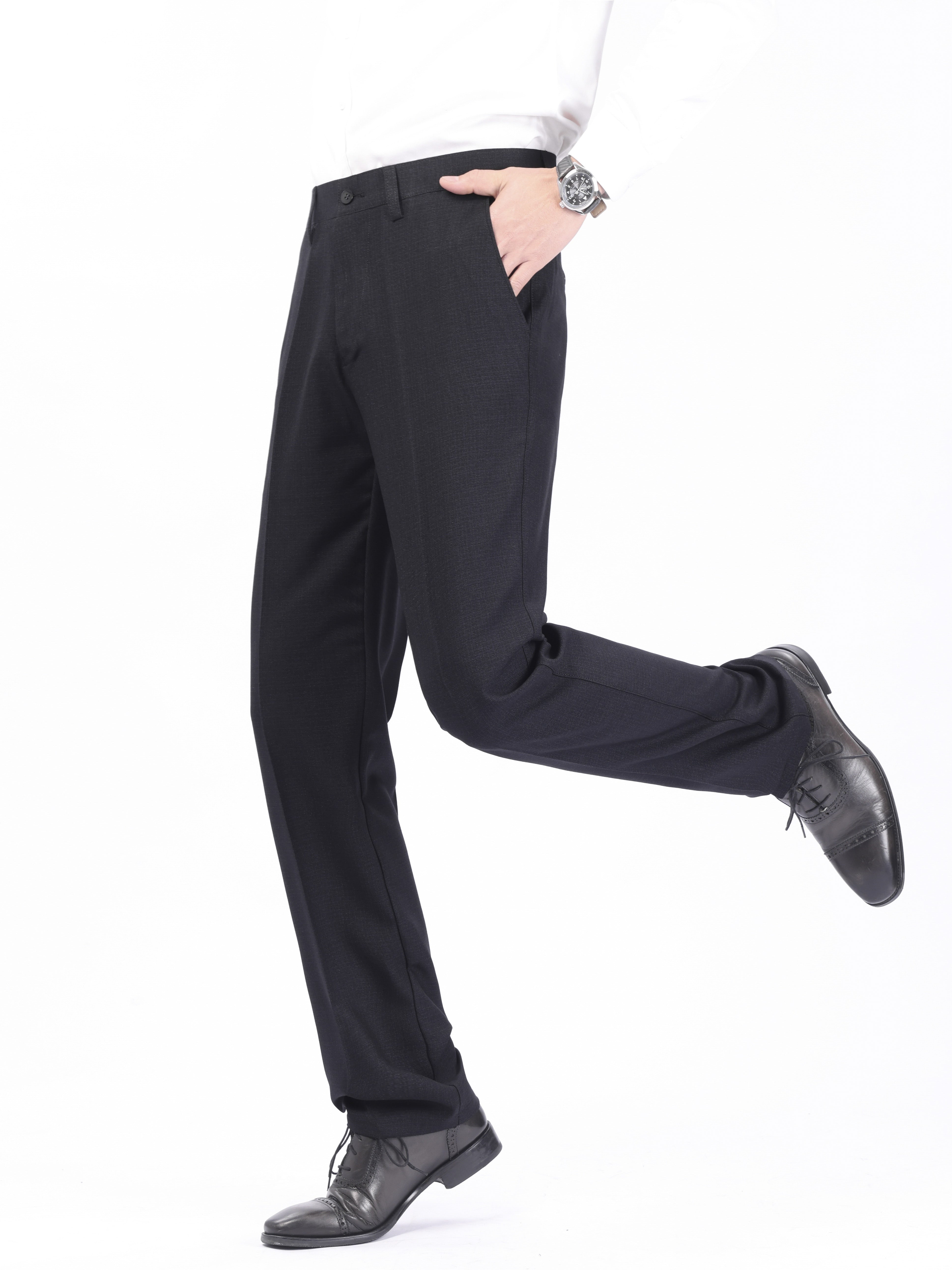 Men's Large Solid Color Business Dress Pants Polyester Woven Regular Fit