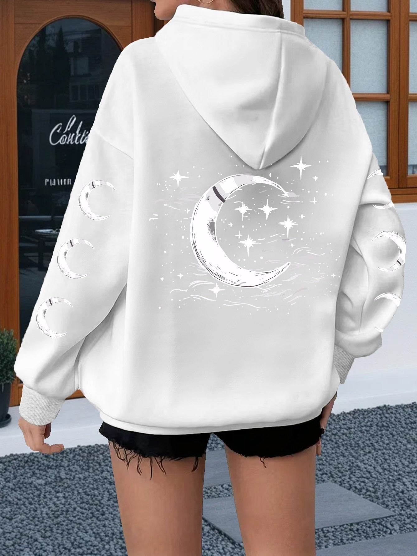 Plus Size Women's Sun Moon Stars Print Hoodie Casual Long Sleeve Pullover