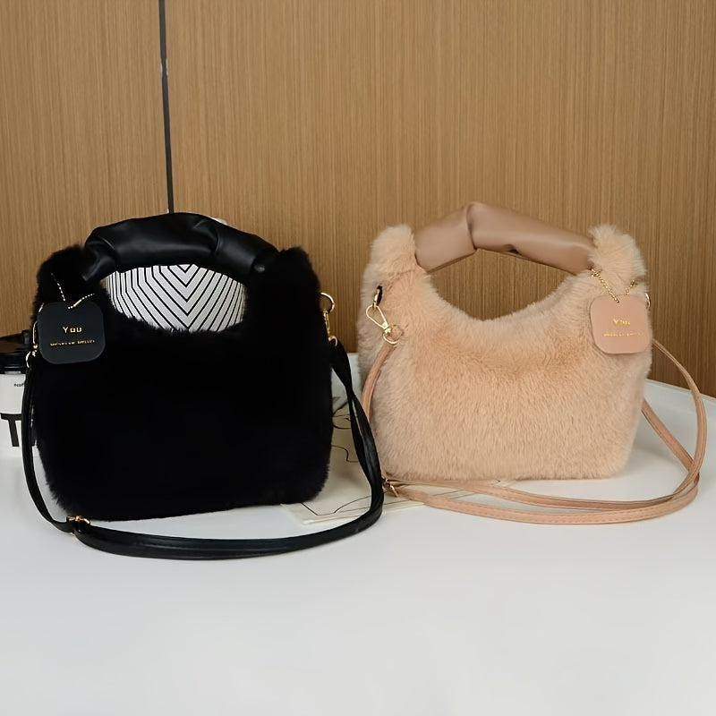 Faux Fur Crossbody Bag for Women with Zipper Closure and Soft Plush Material
