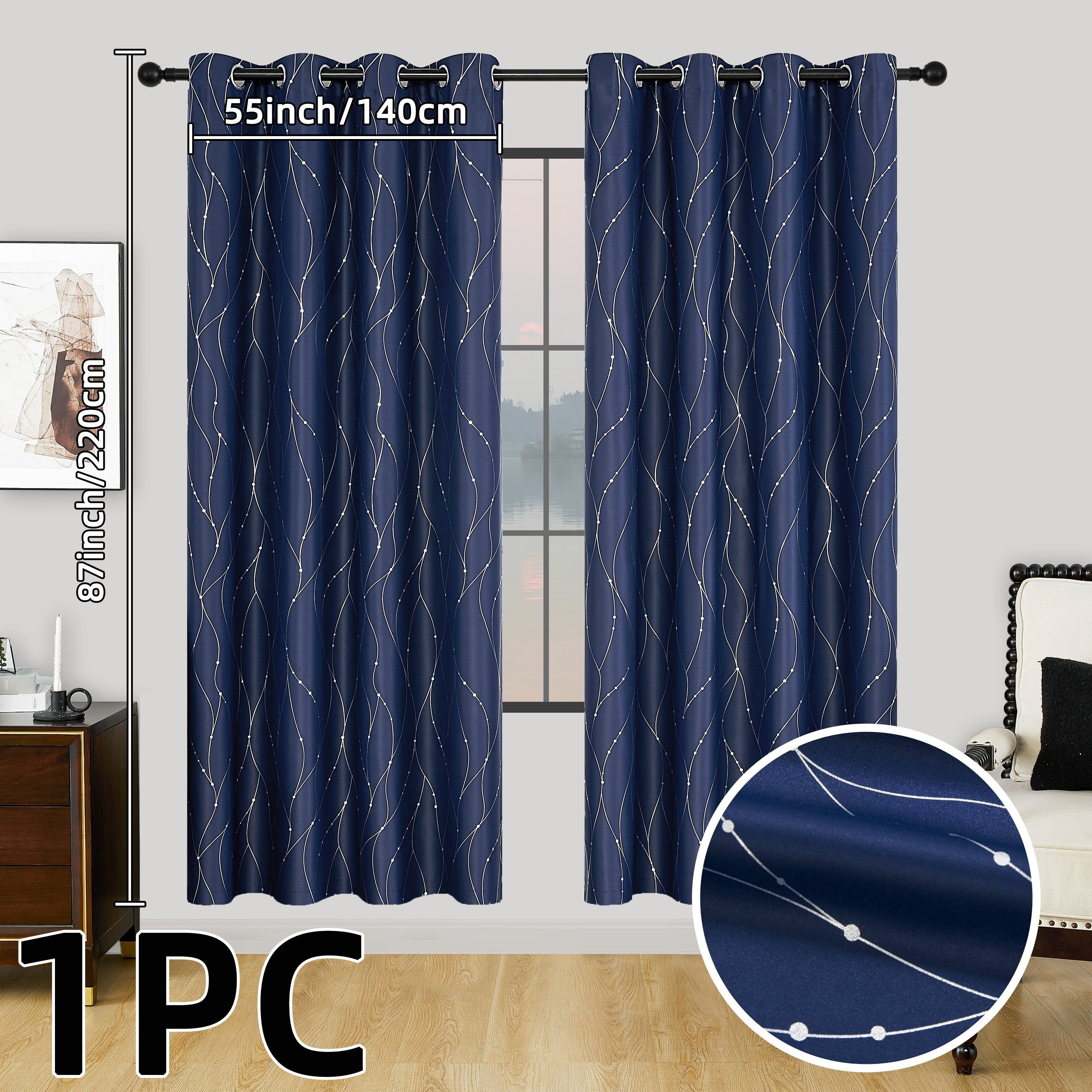 Geometric Pattern Blackout Curtain with Heat Insulation Oil Print Grommet Top for Bedroom Living Room Office