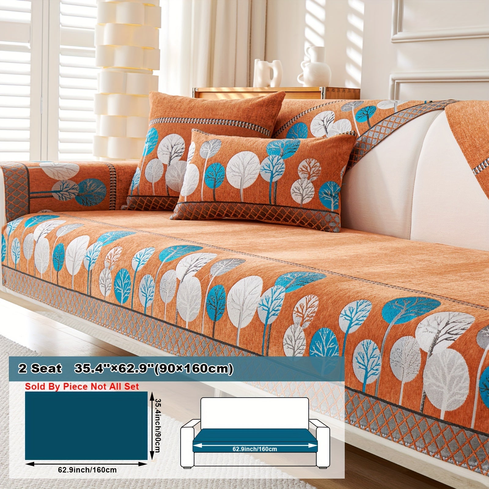 Boho Style Sofa Cushion with Moon and Tree Design Chenille All-Season Pet-Friendly Soft Modern