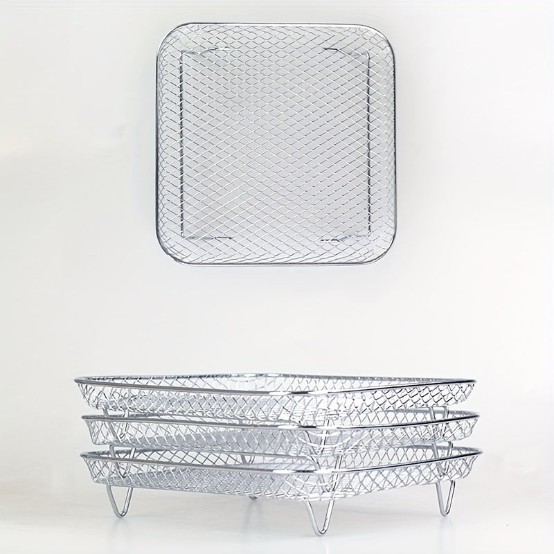 3 qavatli zanglamaydigan po'latdan yasalgan quritish tokchasi - oshxona va ovqatlanish uchun drenaj bilan jihozlangan, havo fritözlari va BBQ gril uchun ko'p funksiyali aksessuar.