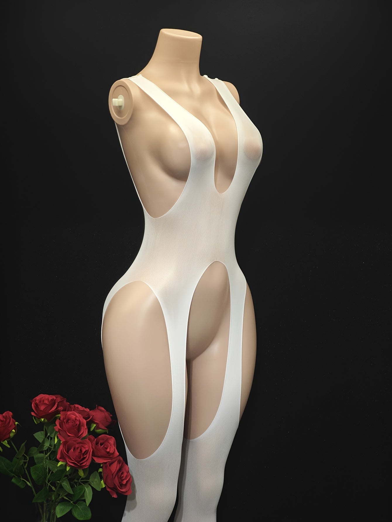 Plus o'lcham ayollar uchun qizil nude tarmoq bodysuit, sexy ichki kiyim, ochiq qovurg'a