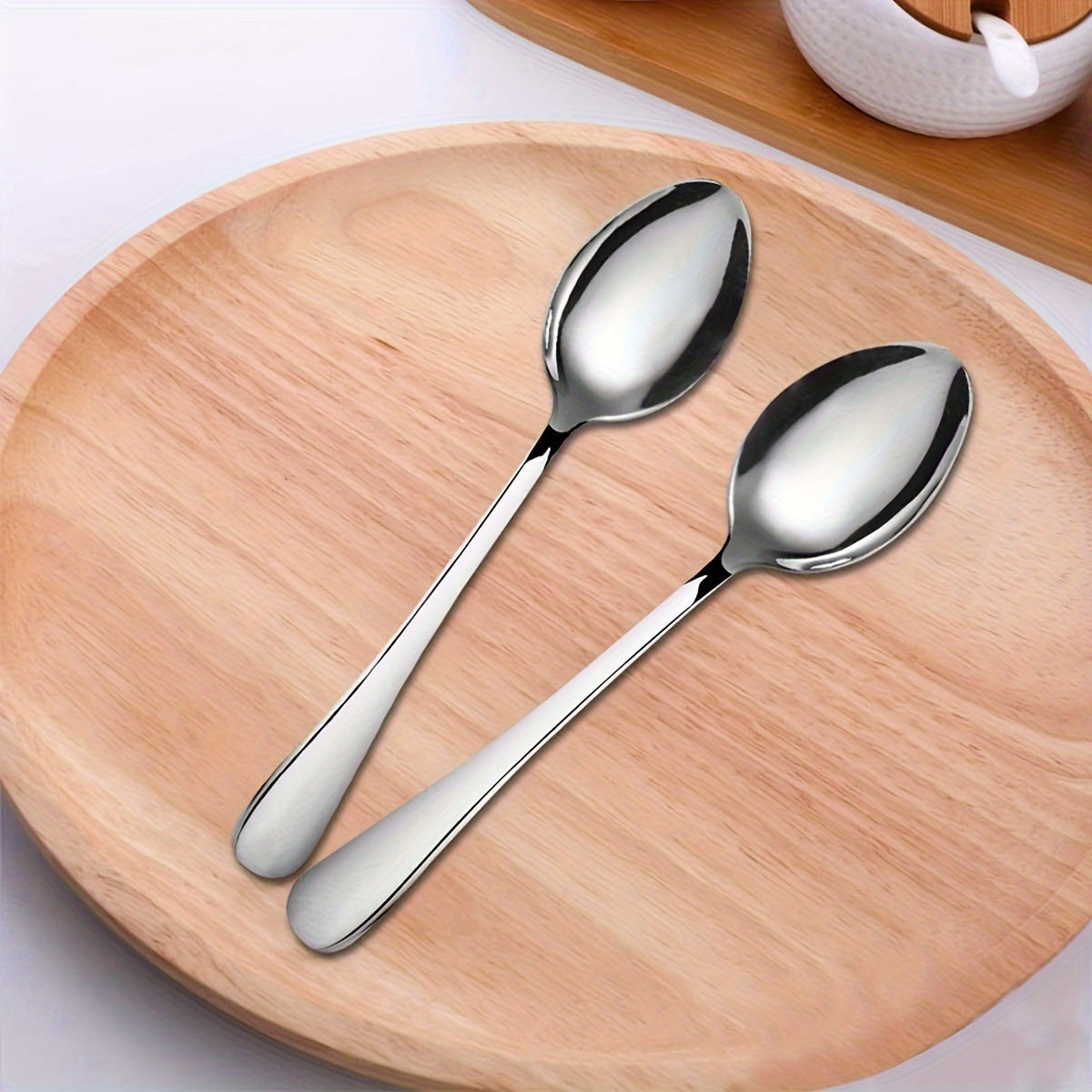 12-Piece Stainless Steel Dessert Spoons Set 13.69cm Black Accents Polished Finish