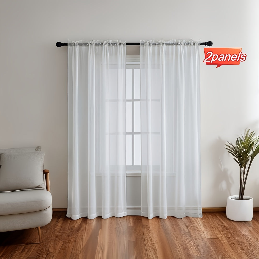 White Transparent Curtains for Living Room Bedroom Office Light Filtering Privacy 2 Panels