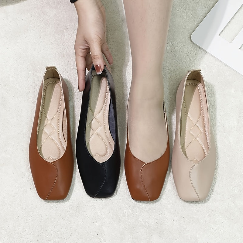 Женские балетки-лодочки с квадратным носком и ремешком на щиколотке в черном, коричневом и бежевом